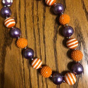 Purple & Orange Stripped Chunky Bead Necklace HAND CRAFTED